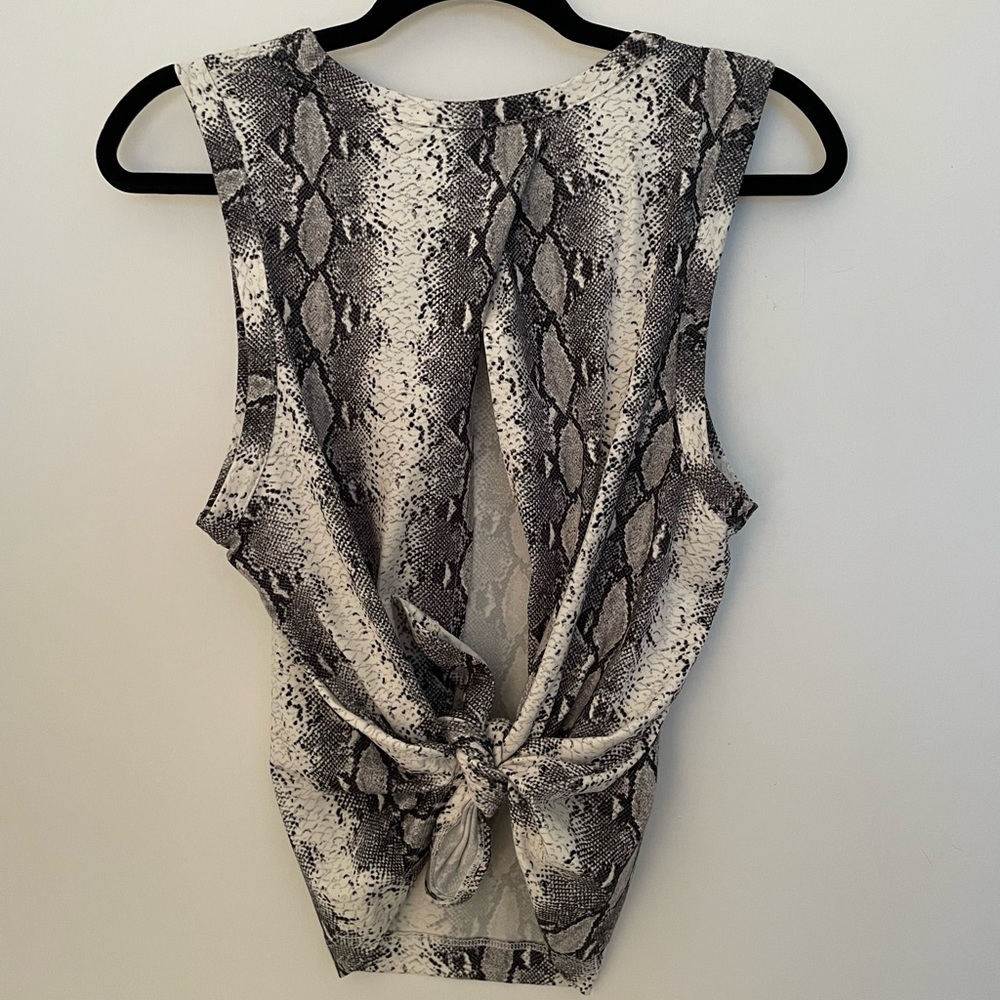 Aqua snakeskin tie-back tank